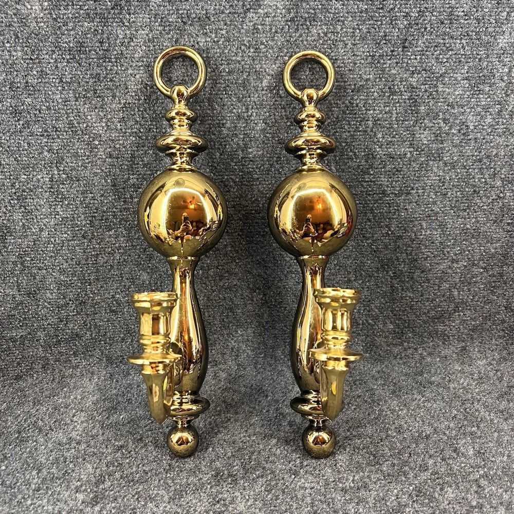 Pair of 1977 Syroco Gold-tone Plastic Wall Sconce Candle Holder 15" #4189 Light